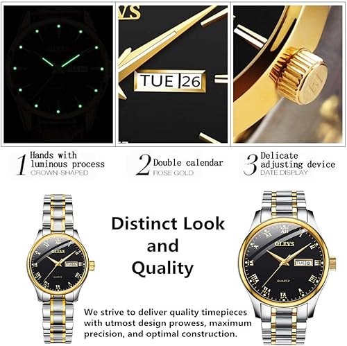 Miniatura 3 de OLEVS Reloj para hombres de acero inoxidable para negocios, analógico, de cuarzo, reloj de pulsera clásico luminoso para hombre, gran cara, día de