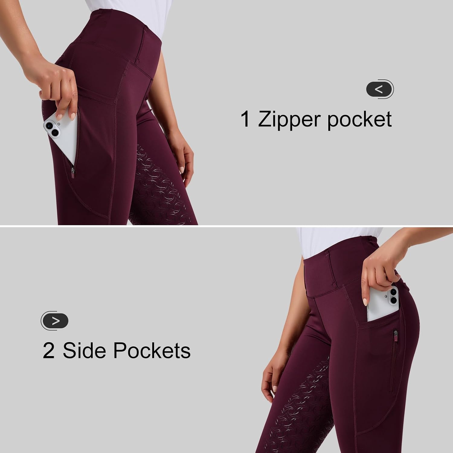 beroy Women's Horse Riding Pants Equestrian Breeches Full Seat Silicone Horseback Schooling Tights with Zipper Pocket