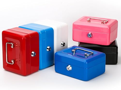 Vista 15 de Decaller - Caja de efectivo metálica con bandeja de dinero, con cerradura de llave para seguridad, rosa, mediana, 23,8 x 19,8 x 8,89 cm Rosa/Rebel