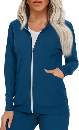 Scrub Jackets for Woman Zip Up Long Sleeve Tops Print Plus Size Womens Scrubs for Women Nursing Shirts with Pockets