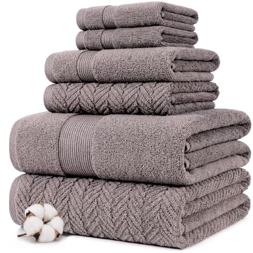 Modern Threads Otis 6-Piece 100% Cotton Towel Set – Zero Twist Jacquard Chevron – Includes 2 Bath Towels, 2 Hand Towels, 2 Washcloths – Absorbent, Quick Dry, Soft & Durable – Taupe