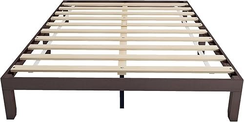 Miniatura 6 de Danxee Base de cama de plataforma de madera con soporte de listones no necesita somier muebles de dormitorio de fácil montaje marrón Queen