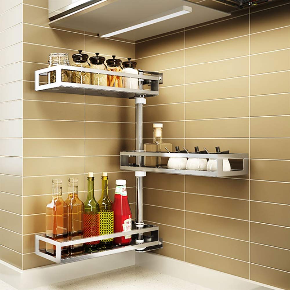 Amazon｜キッチン棚壁掛けスパイスラックステンレス鋼回転3段収納