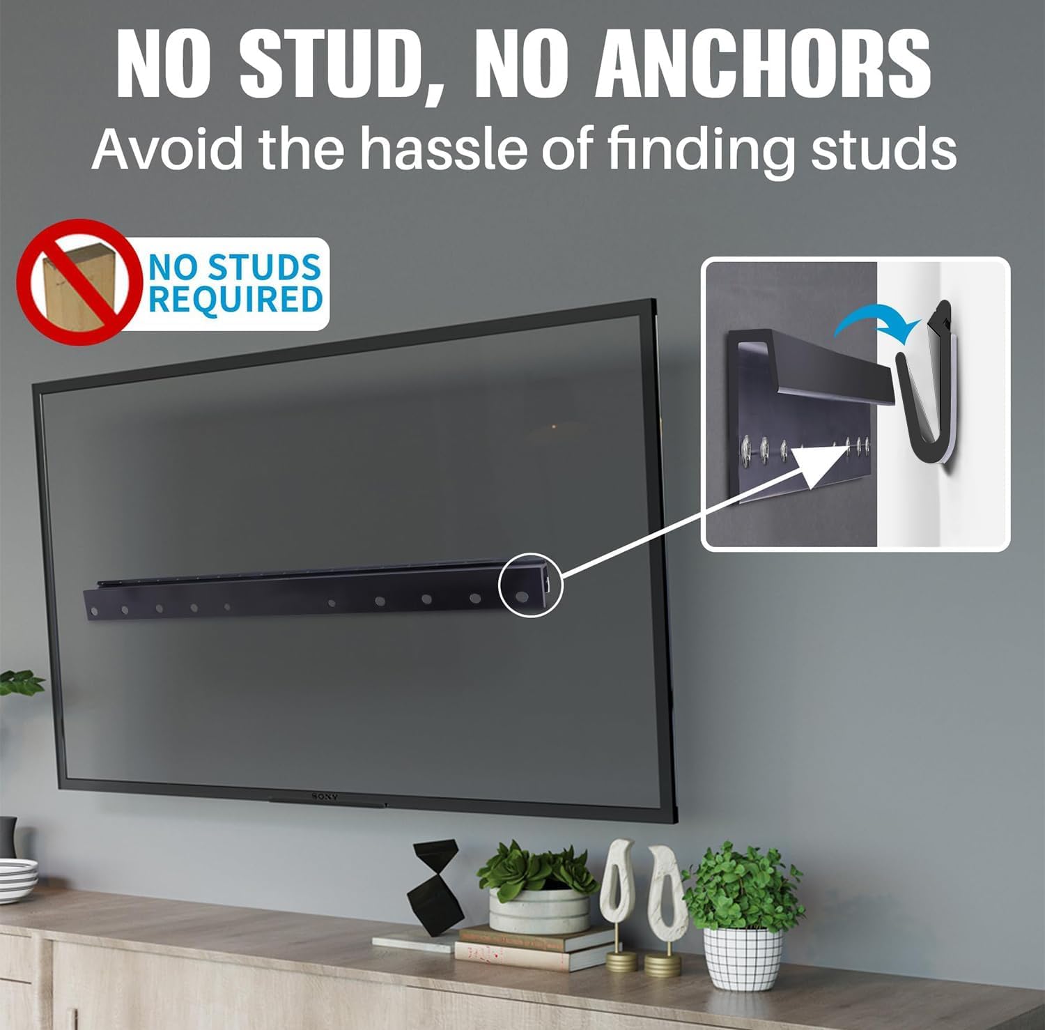 Staffa da parete per TV a secco senza borchie, per TV da 32-75 pollici, supporto universale per TV a schermo piatto e curvo LED, LCD, plasma, max VESA 600 x 400 mm fino a 68 kg