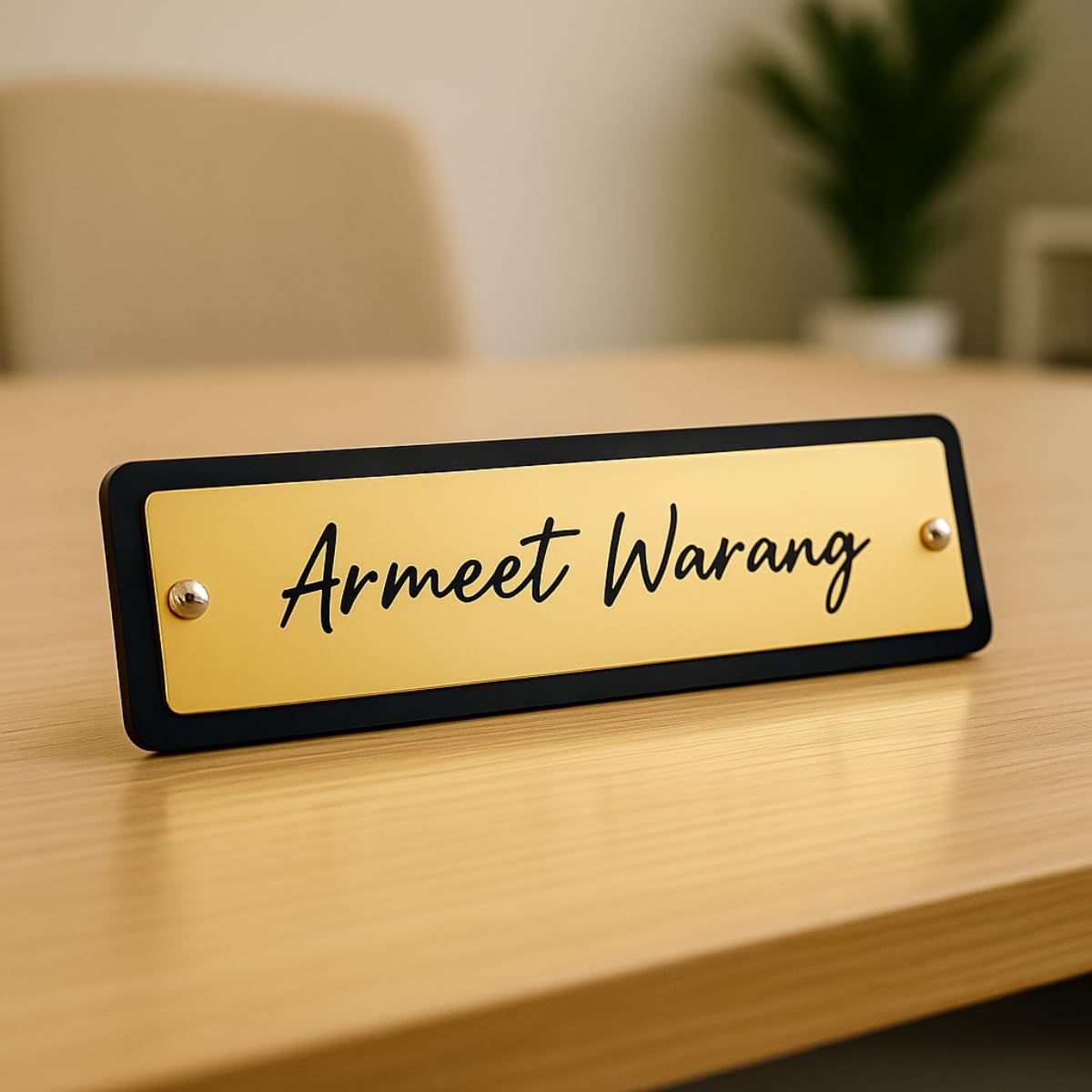 Tresneria� Customized Acrylic Desk Name Plate | 23X6.5 CM | Acrylic | PinStand (Gold)