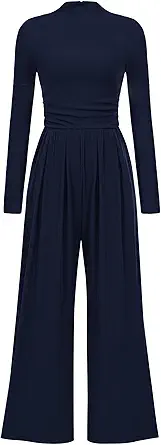 PRETTYGARDEN Jumpsuits For Women Dressy Fall Fashion Clothing 2025 Long Sleeve Mock Neck Date Night Rompers Business Outfits