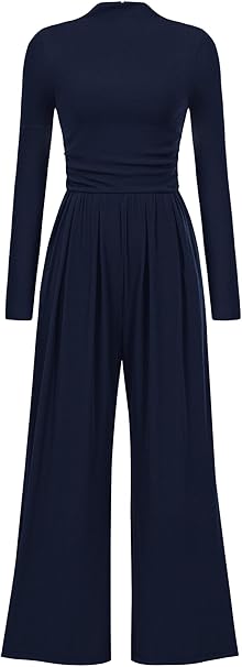 PRETTYGARDEN Jumpsuits For Women Dressy Fall Fashion Clothing 2025 Long Sleeve Mock Neck Date Night Rompers Business Outfits