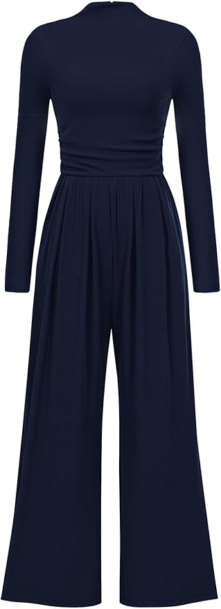 PRETTYGARDEN Jumpsuits For Women Dressy Fall Fashion Clothing 2025 Long Sleeve Mock Neck Date Night Rompers Business Outfits
