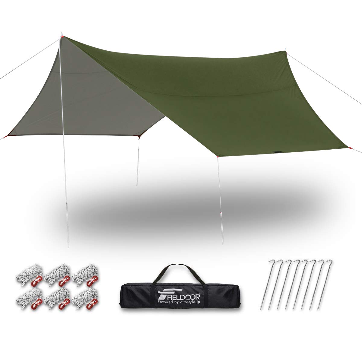 FIELDOOR ヘキサタープ Mサイズ 440×470cm 完全遮光 Amazon | FIELDOOR ヘキサ タープ Mサイズ 440×470cm 【カーキ】 収納