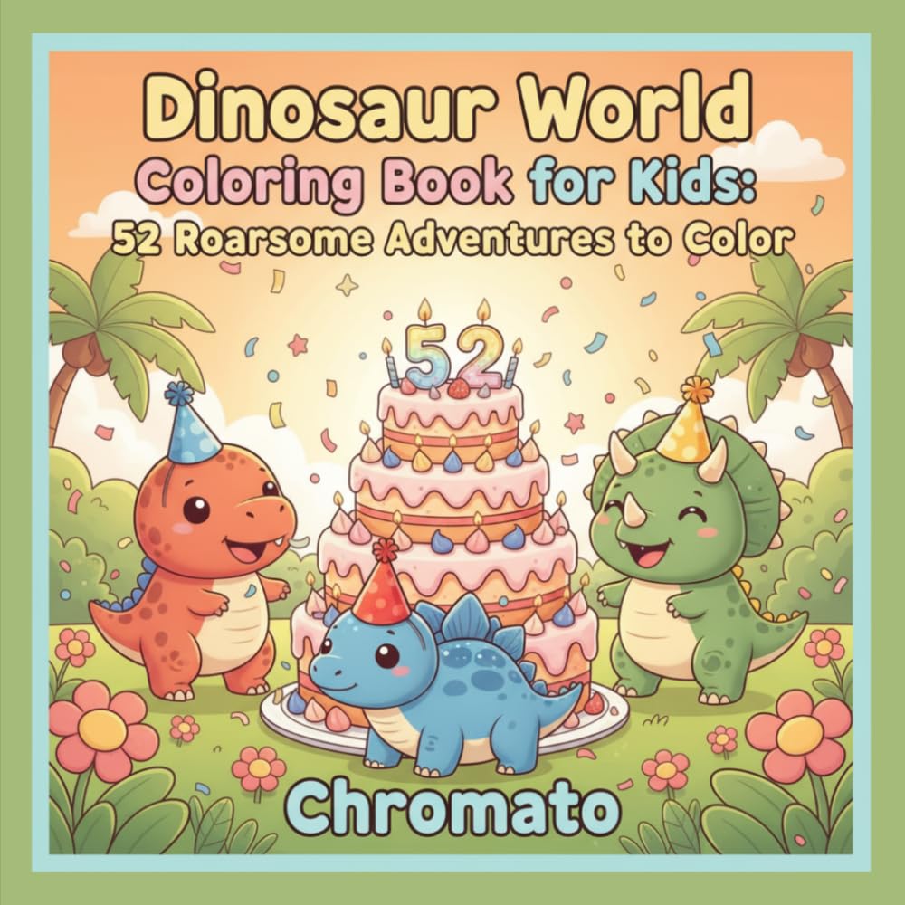 Dinosaur World Coloring Book for Kids: 52 Roarsome Adventures to Color: Bold and Easy Coloring Pages Featuring Baby T-Rex, Triceratops, Stegosaurus ... Scenes for Boys and Girls Ages 3 to 8