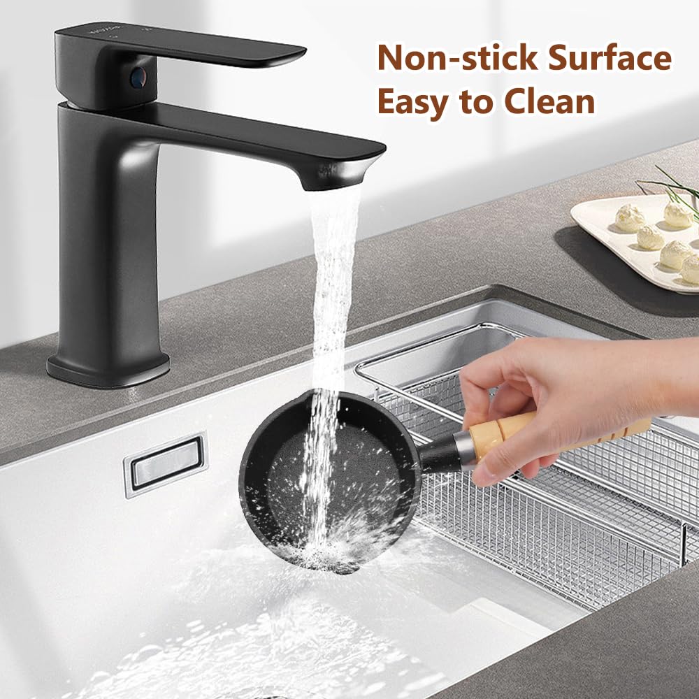 LOMUG Mini Padella in Acciaio Inox, 12 cm con Manico, Antiaderente, Portatile per Campeggio e Cucina, Ideale per Uova, Pancetta e Fette di