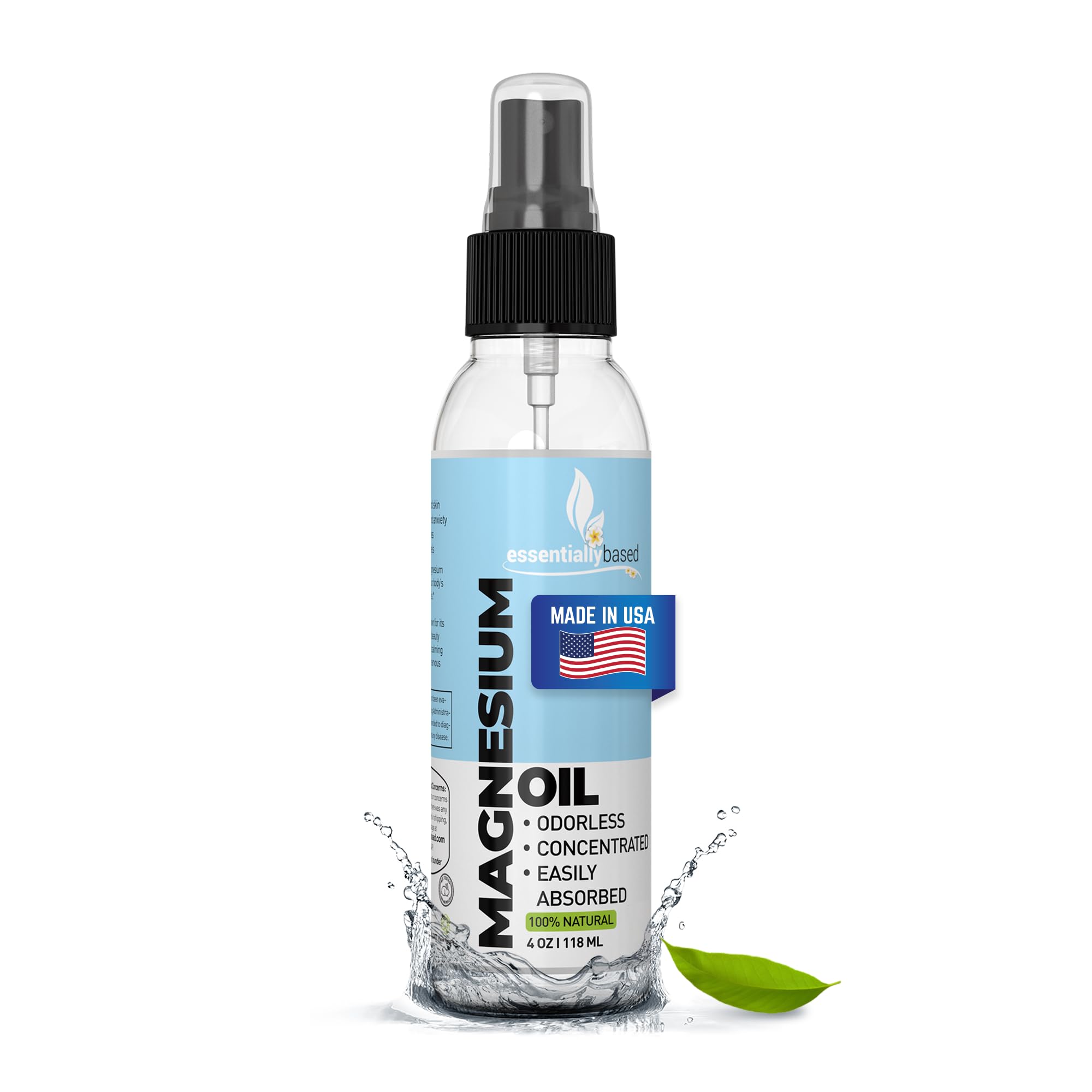 Pure Magnesium Oil Spray 4oz - Topical Magnesium Spray for Sleep Extra Strength - Less Sting - Less Itch - 100% Natural and Organic Oil - Made in USA