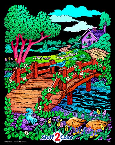 Stuff2Color Wooden Bridge - Fuzzy Velvet Coloring Poster for Kids and Adults - Arrives Uncolored - Great Indoor Coloring Project or Quiet Time Activity