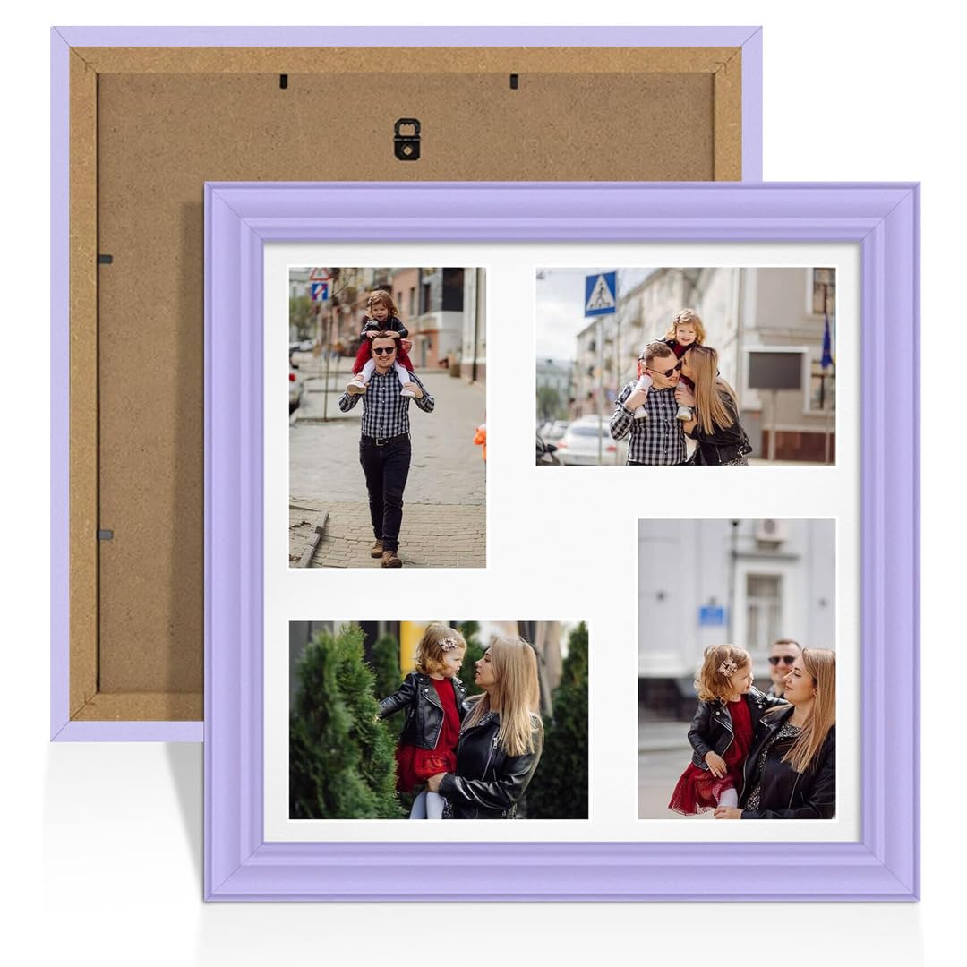 Alison Kingsgate Purple 12x12 Photo frames for multiple pictures - 4 Apertures Collage Frame with White Mount - Holds (4x) 6x4 Photos - Engineered Wood & Perspex โ image 1