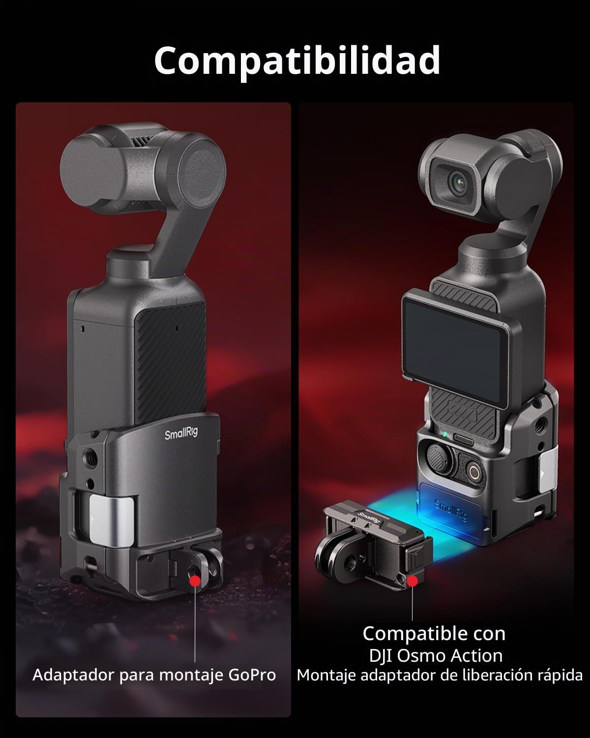 SMALLRIG Accesorio Adaptador de Expansión para DJI Osmo Pocket 3, Soporte Liviano de 52 g para Pocket 3, con Soporte de Zapata Fría, Orificios Roscados de 1/4"-20 y Puertos de Garra - 5072
