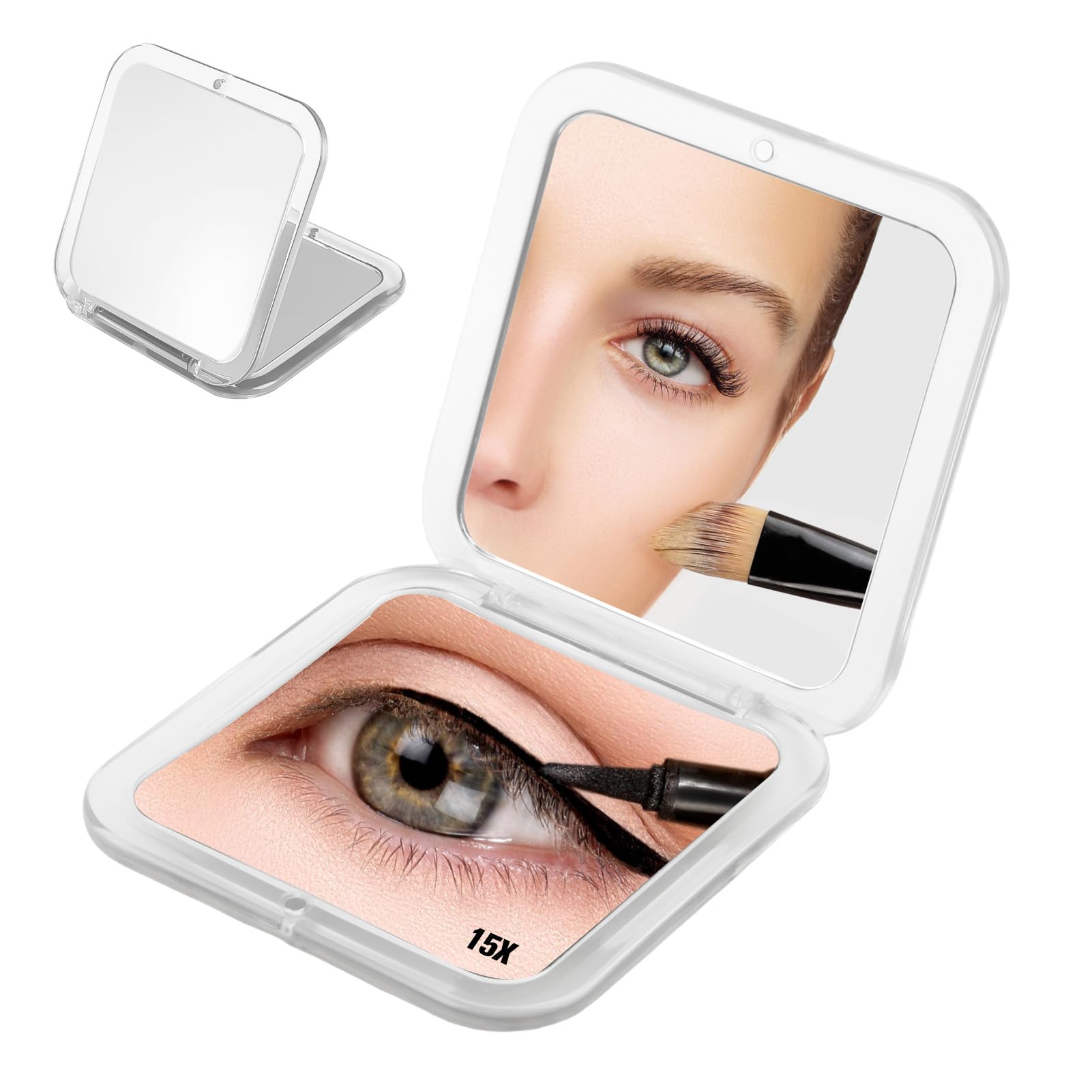 Kompakt-Make-up-Spiegel – 15x Vergrößerung & 1x Normalansicht, Klappbar, Magnetisch, Ideal Für Unterwegs