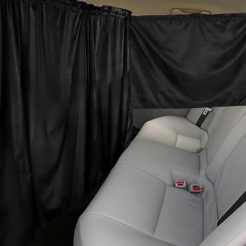 Car Privacy Curtains - Double-layer Thickened Car Divider+Side Window Sunshade, High Privacy Rear Curtain Set for Travel & Camping Black-3pcs Set