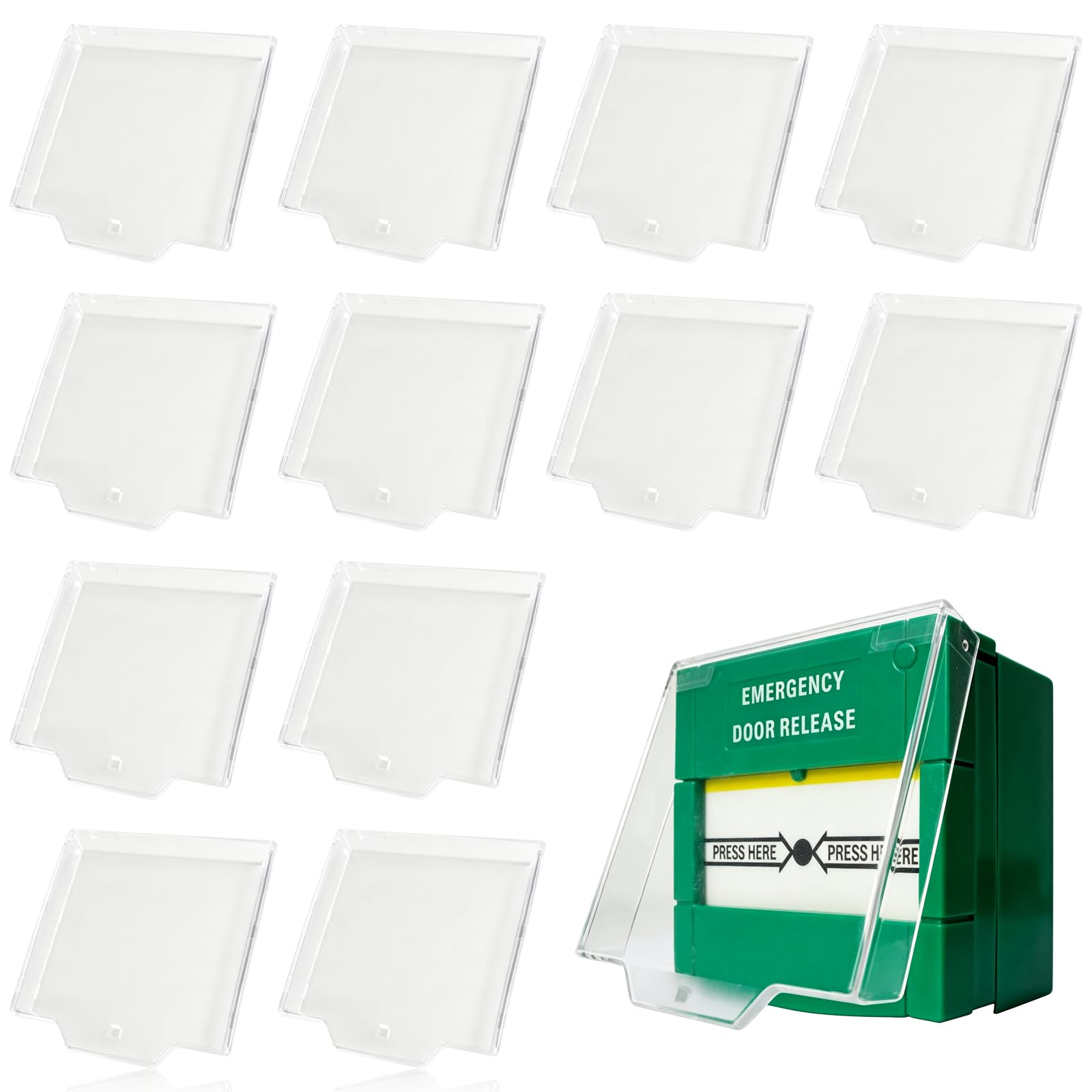 Hinged Call Point Covers,12Pcs Plastic Hinged Clear Call Point Protective Cover,Weather-Resistant Fire Alarm Covers Compatible with Eaton Menvier and other Call Point Models,91 * 96 * 15mm