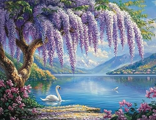XFENDOUDOU Stamped Cross Stitch Kits for Beginner Wisteria 11CT Counted Embroidery Needlepoint Kits Home Decor 16x20inch