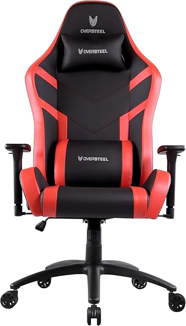 Oversteel DIAMOND - Professional Gaming Chair, Leatherette, 3D Armrests, Height adjustable, 180º Reclining, Class 4 Gas Piston, Up to 150Kg, Including Neck and Back Cushion, Colour Red