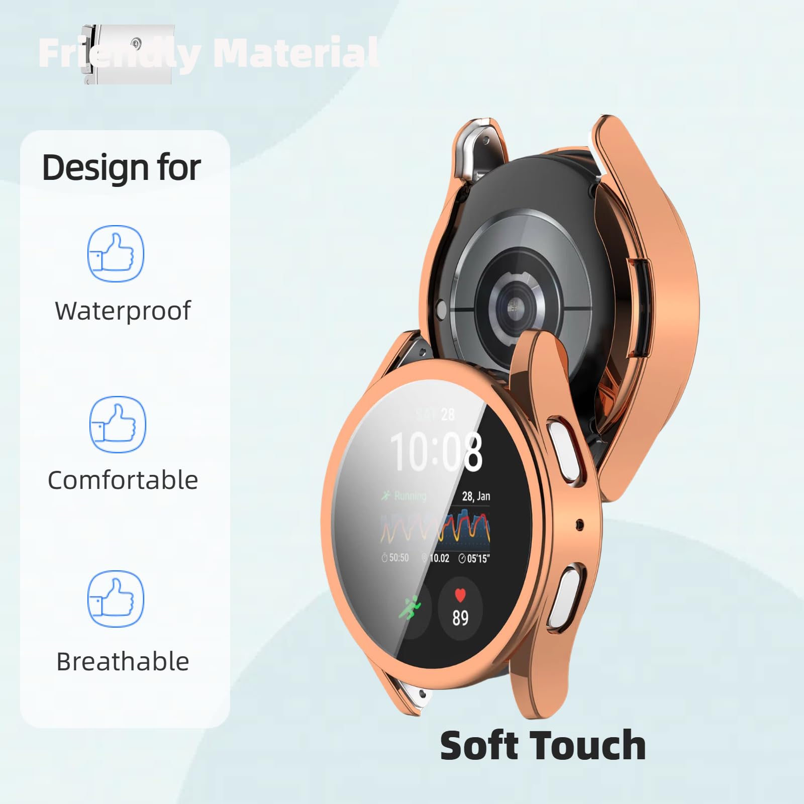 Compatible avec Samsung Galaxy Watch 7 40 mm/44 mm en acier inoxydable avec coque en TPU et coque de protection anti-chocs, design respirant et réglable pour homme et femme