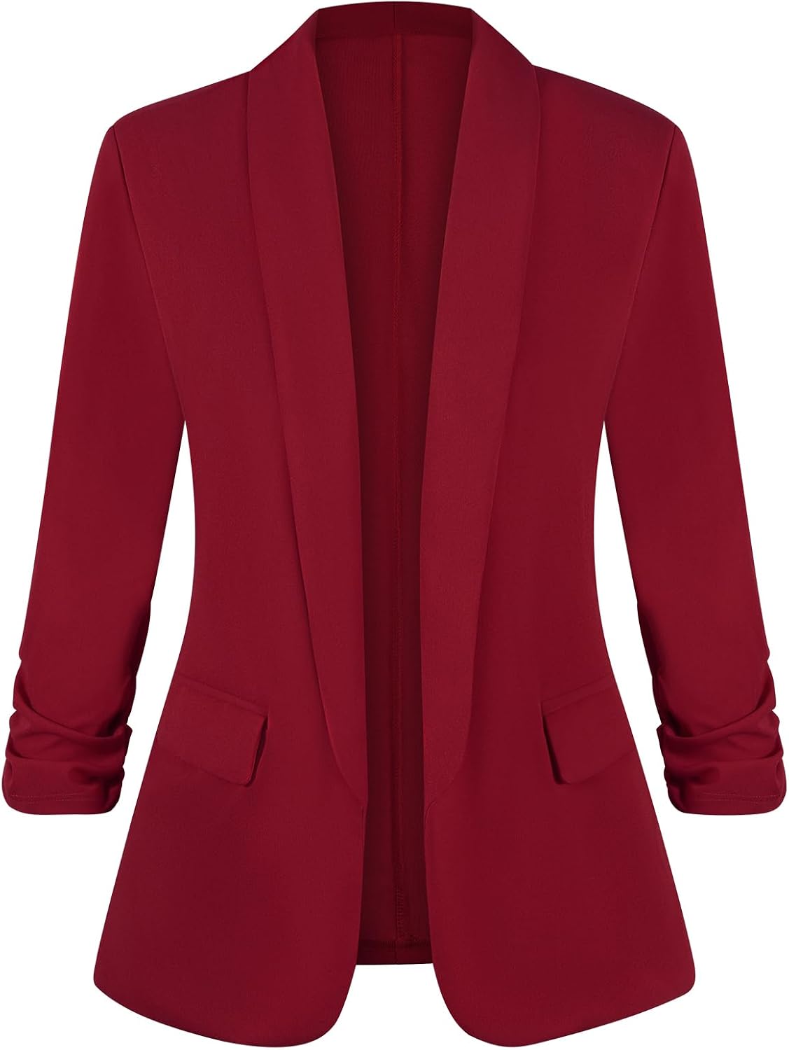 Women's Ruched 3/4 Sleeve Blazers Casual Shawl Lapel Work Padded Shoulder Open Front Blazer Jackets Pocket