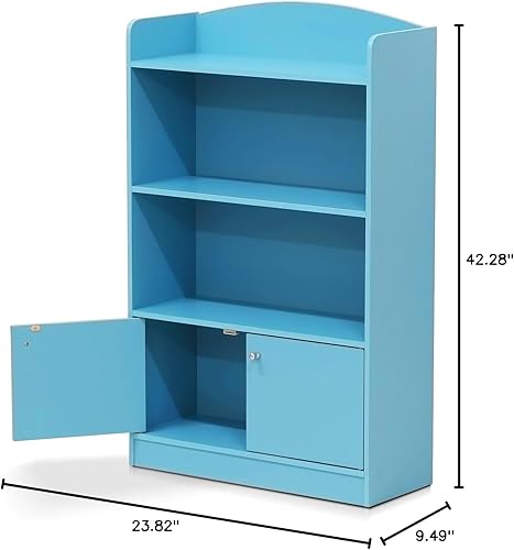 Miniatura 10 de Furinno Lova - Estantería con armario de almacenamiento, 2 estantes con puertas, color azul claro