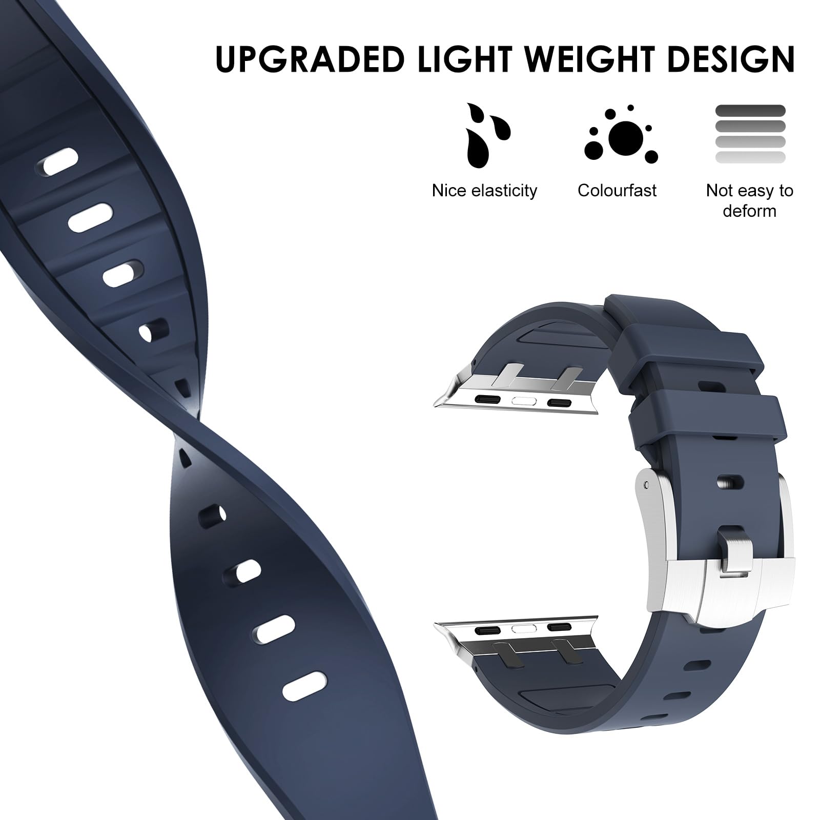 NewWays Silicone Strap Compatible with Apple Watch 49mm 46mm 45mm 44mm 42mm(Series 3 2 1),Sport Straps Replacement Band for iWatch Ultra 3 2 1 Series 11 10 9 8 7 6 SE 5 4 3 2 1,Blue/Silver Connector - Image 3