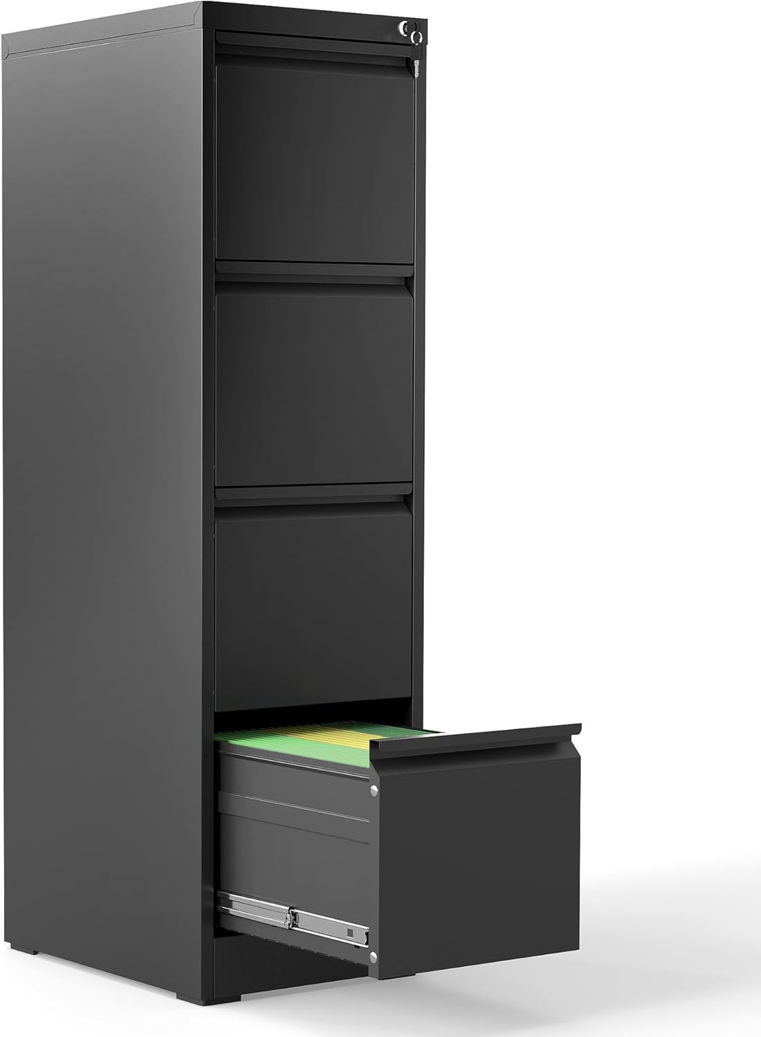 4 Drawer File Cabinet, Vertical File Cabinets with Lock for Home Office,Heavy Duty Office Steel Filing Cabinet for Hanging Letters/Legal/A4, Assembly Required (Black)