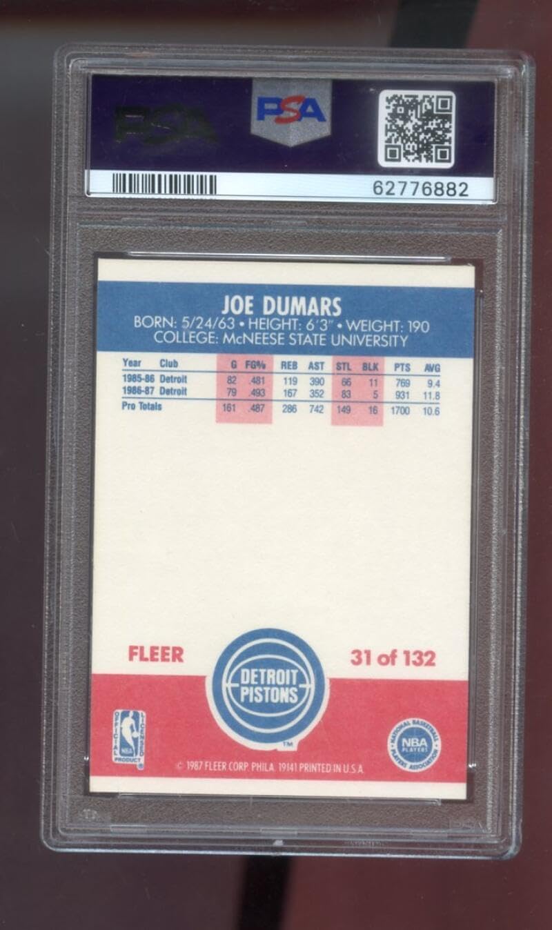 1987-88 Fleer #31 Joe Dumars PSA 9 Graded Basketball Card NBA Detroit Pistons 87-88 1987-1988