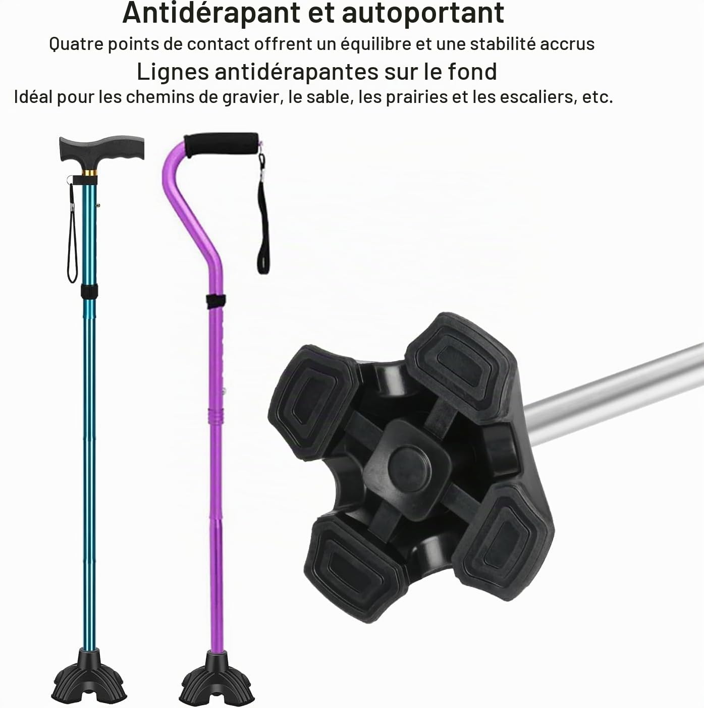 supregear Embouts Canne de Marche Lot de 2, 19 mm Anti-Dérapant Quad Support Tapis, Tampon Caoutchouc DurableRemplacement de Marche Canes Accessoire