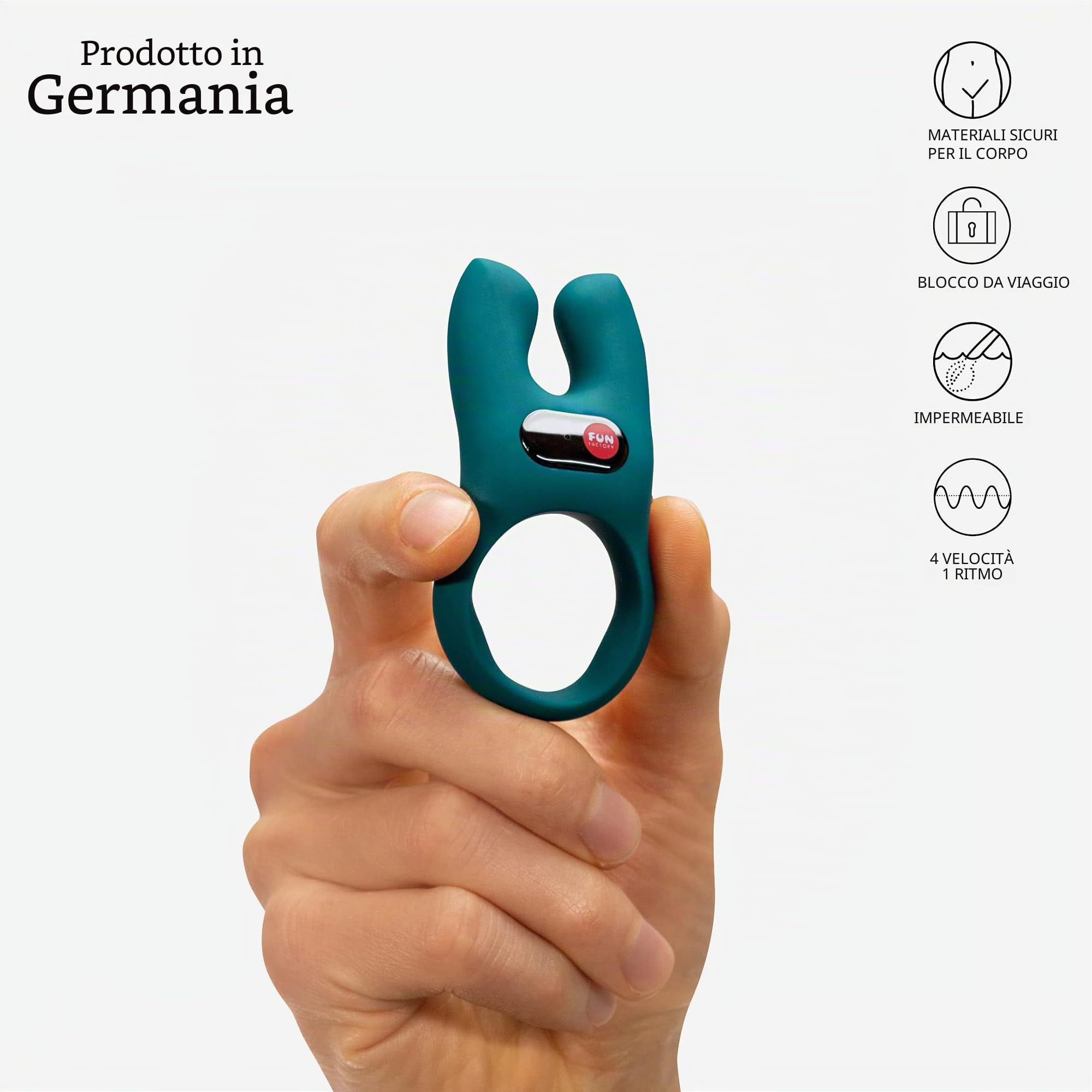Fun Factory NŌS - Anello fallico vibrante | per il pene | con stimolatore del clitoride | Sex toy uomo e coppie | 5 modalità | Impermeabile (Deep Sea Blue)