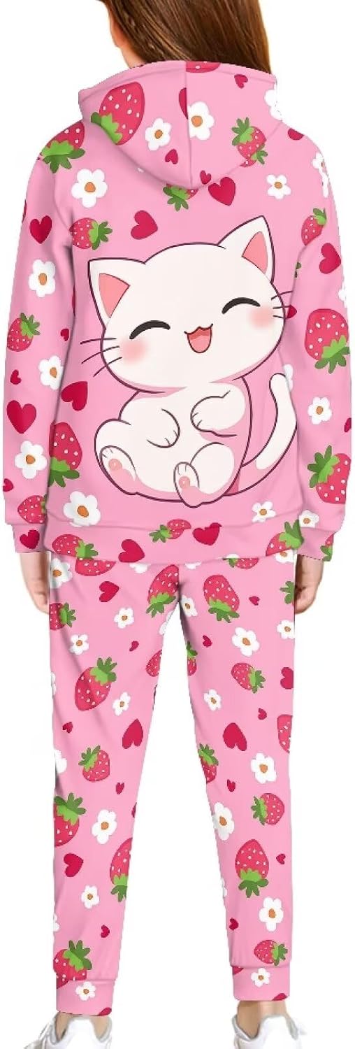 Kids Fall 2 Piece Outfits Girls Cute Sweatsuit Size 5-12 Long Sleeve Hooded Sweatshirt and Sweatpants Sets