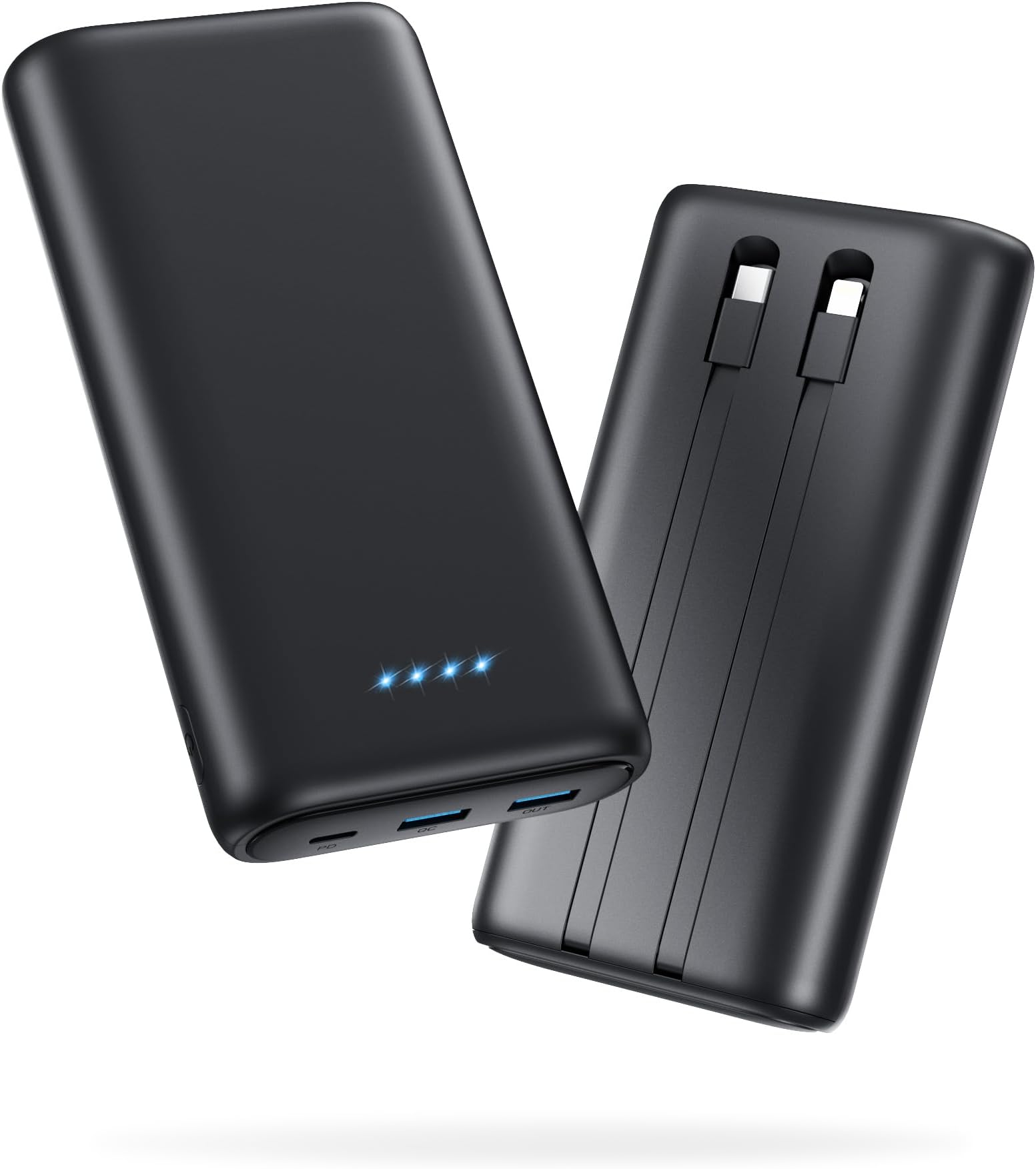 Portable Charger 40,800mAh Power Bank 25W Portable Battery Pack with 2 Built in Cables [2024 Upgraded], PD QC4.0 Fast Charging Portable Phone Charger Compatible with iPhone 17/16,Android Samsung-Black