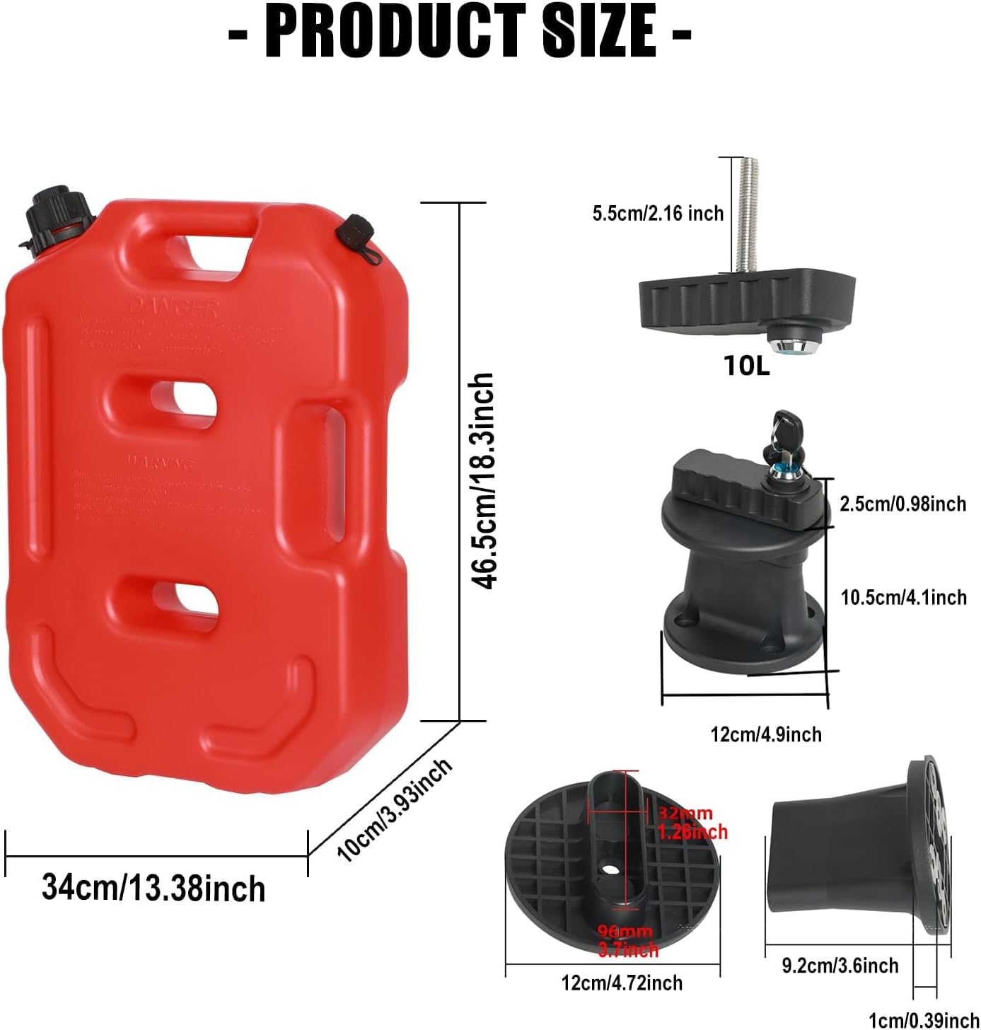 2.6 Gallon 10L Storage Container with Lockable Bracket, Cannot hold drinking water, Red
