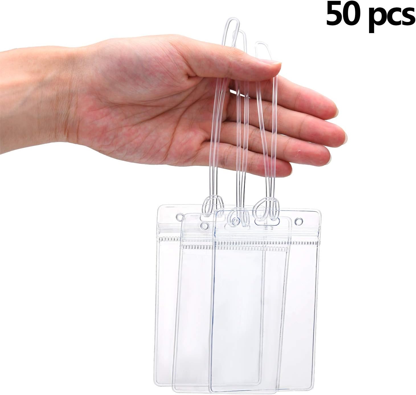 100 Pieces Clears Luggage Tag Holders Plastic Name Tag ID Card Name Badge Holders with Loop Straps for Business Cruise Bag suitcases Trip Credit Card Supplies