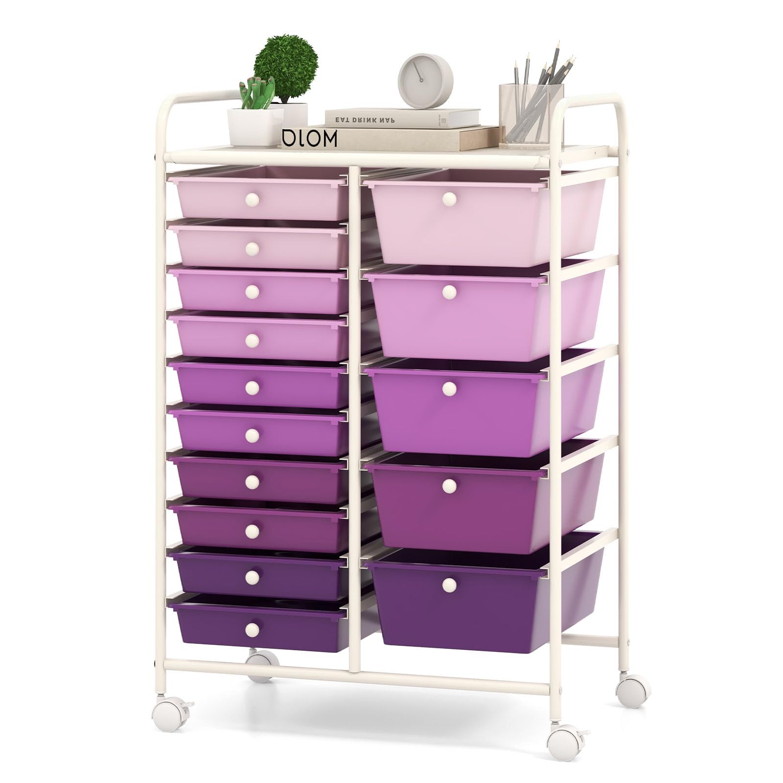 COSTWAY 15 Drawer Rolling Storage Cart, Mobile Storage Organizer