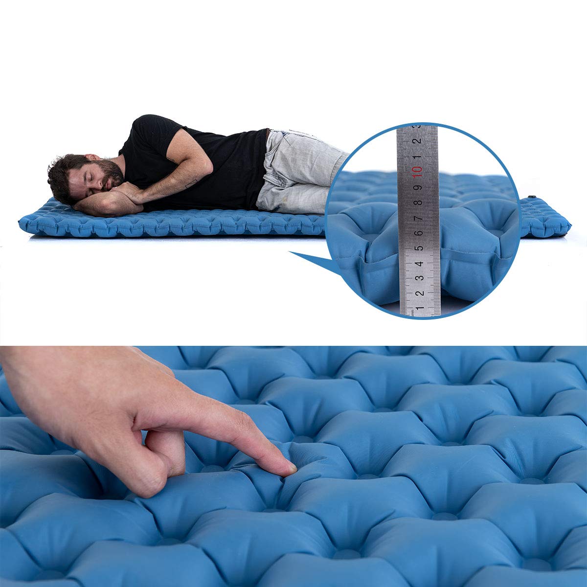 Naturehike Mat Lichtgewicht Single Sleeping Mat 6,5 cm dik opblaasbare luchtkussen Outdoor Compact en vochtbestendig voor Backpacking, Camping (Army Green