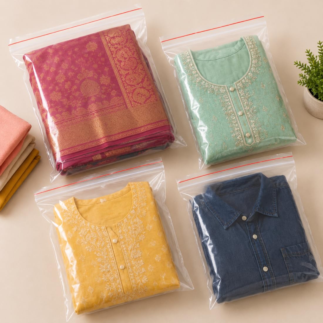 Tia Crafts Large Transparent Zip Lock Bags 12x16 Inch Resealable Plastic Zipper Pouch for Saree Packing, Garment Storage, Bedsheets, Courier Packaging, Grocery Household Organization | Pack of 50 pcs-image-38