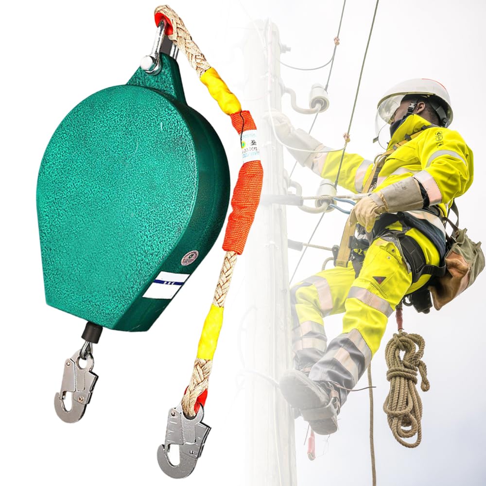 Self Retracting Lifeline, 10m Retractable Fall Protection Set, High-Altitude Fall Arrester, with Double Locking Structure, Portable Retractable Lifeline for Roof & High-Altitude Work (Load 150kg)