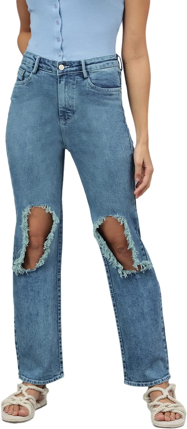 CODE 61 Tattared Wide Leg Indigo Jeans