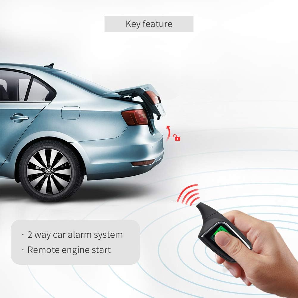 EASYGUARD EC205 2 Way Car Alarm System with LCD Pager Display keyless Entry Remote Engine Start Shock Sensor DC12V