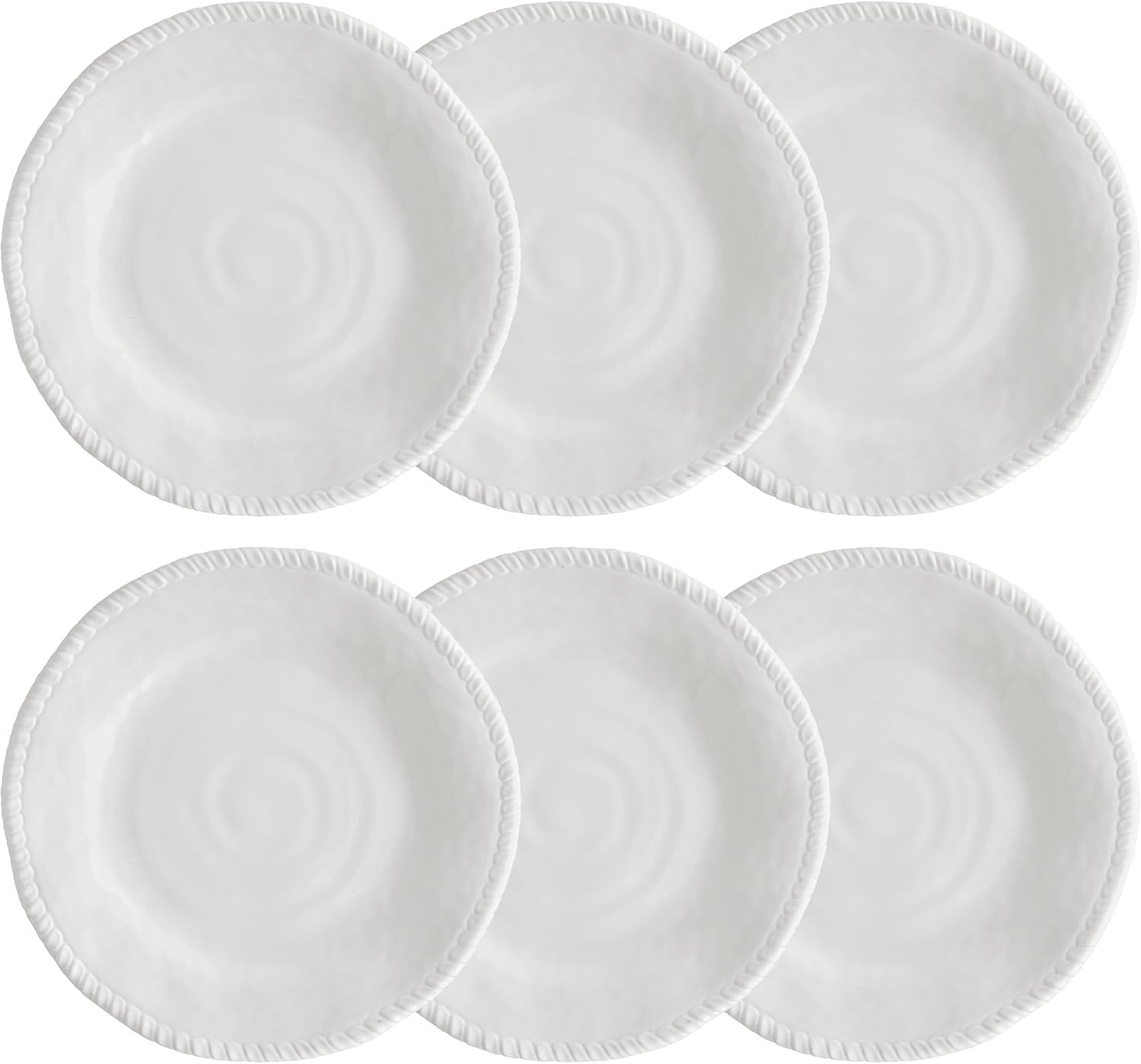 UP UPware Rope Melamine Dinner Plate Set, Round Plates with Rope Edge for Main course, Pasta, and Salad, BPA-Free, Dishwasher Safe, White, 11 Inch, Set of 6