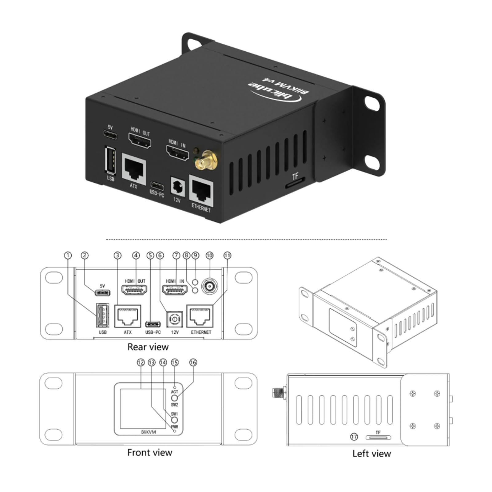 BliKVM v4 Dispositivo IPKVM Allwinner Accesso KVM-over-IP con PoE e 4K HDMI Loop Out Controllo basato sul Web per professionisti IT Gestione remota di server e workstation