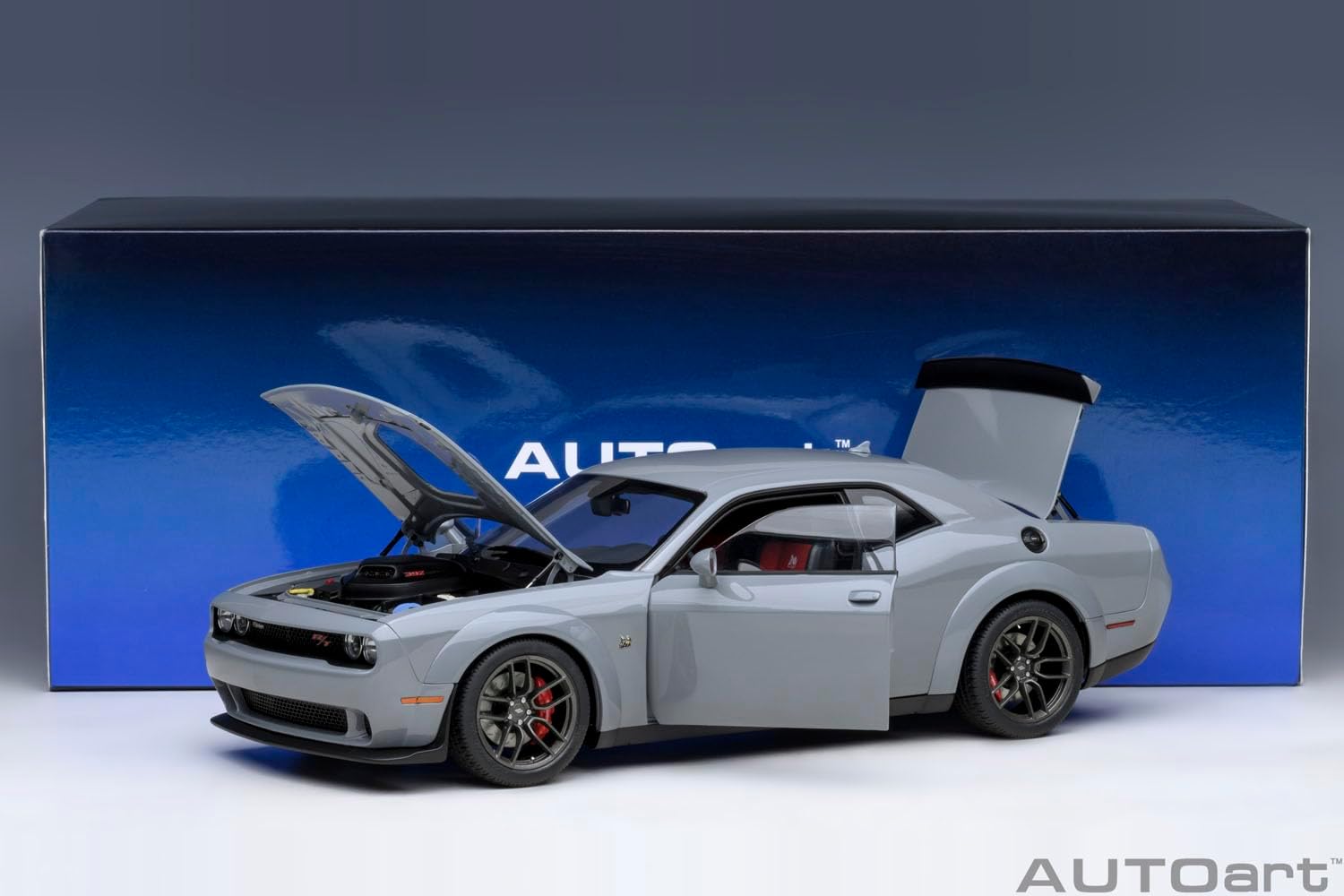 AUTOart 2022 Dodge Challenger R/T Scat Pack Widebody Smoke Show Gray 1/18 Model Car