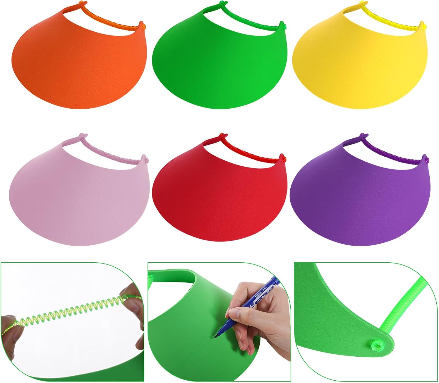 SUMERSHA 6Pcs Foam Sun Visors for Women Summer Sun Protection Hat Adjustable Soft Visors with Coil Bands - for Beach Outdoor Sports, Assorted Colors - Image 5