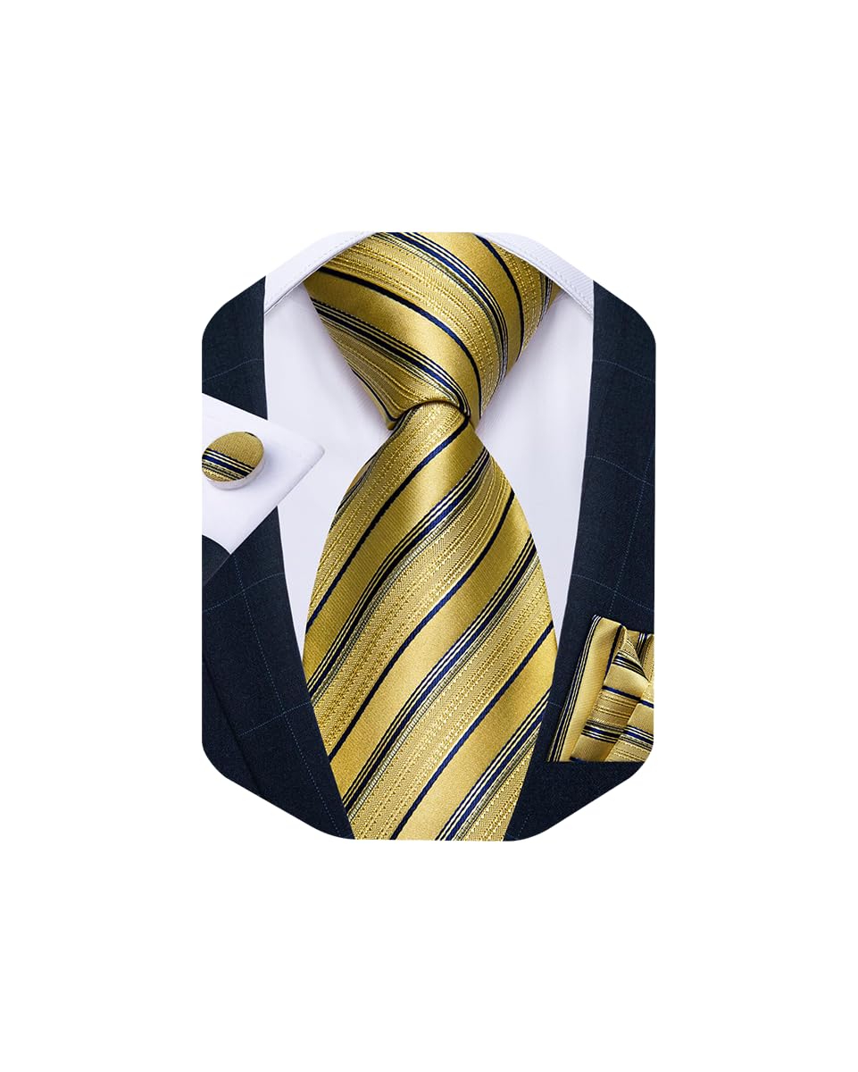 DiBanGu Striped Ties for Men Silk Woven Plaid Necktie | Classic Stripe Pattern,Soft Silk,Wear-resistant,Pocket Square and Cufflinks,Great Gift for Birthday,Business,Meeting