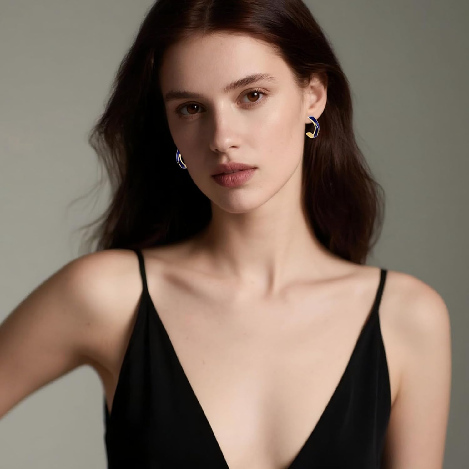 Two Tone Enamel Hoop Earrings for Women C-Shaped Earrings Colorful Enamel Jewelry Christmas Gift for Wife Girlfriend - Image 4