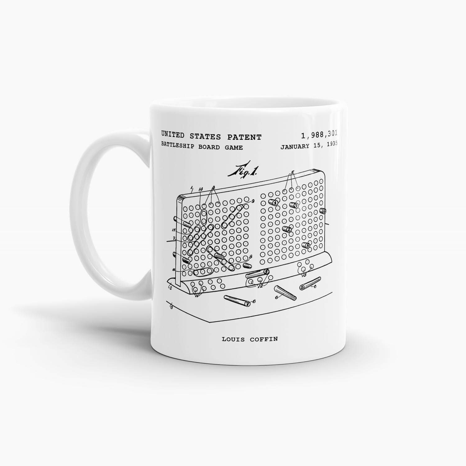 Battleship Board Game Patent Mug; Patent Drinkware, Gaming Mugs, Gifts under $20
