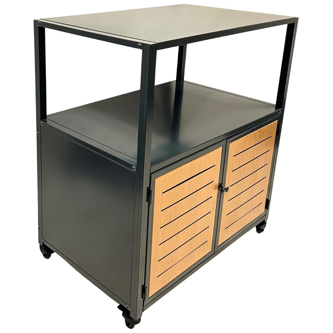 abc HOME Outdoor Küchenwagen Grilltisch fahrbar | Wetterfestes Metall (Pulverbeschichtet) | Gasflaschenschrank & Schwerlastrollen | Anthrazit Holzoptik (1, Küchenwagen ohne Rückenwand)